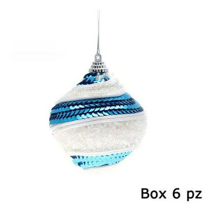 6 Sfere natalizie paiettate 8 cm - colore blue/bianco - addobbo decorazione natale