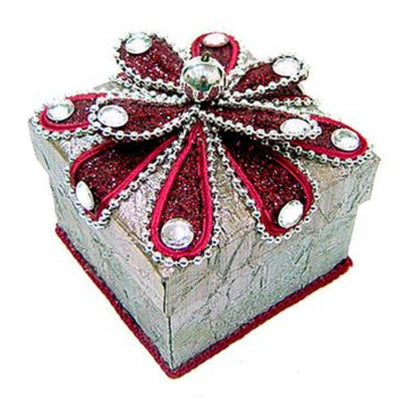 Decorazione natalizia Box regalo di natale 22x22x15 cm - colore argento/porpora