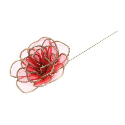 6 rose decorazione natale Ø13 cm - colore rosso/oro - addobbo natalizio