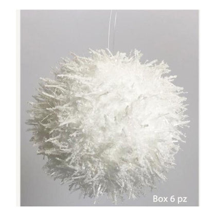 6 sfere innevate con ciuffo per albero di natale Ø8 cm - colore bianco - addobbo natalizio decorazione