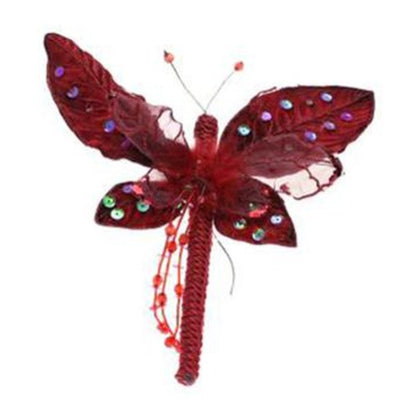 Farfalla Decorata 25 cm - colore rossa - addobbo natalizio decorazione