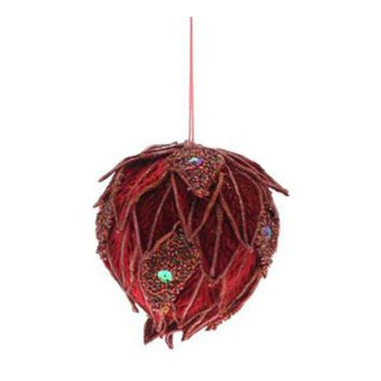 Sfera a goccia decorata per albero di natale Ø10 cm - colore rosso/arancio - addobbo natalizio decorazione