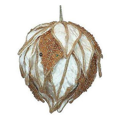 Sfera a goccia decorata per albero di natale Ø10 cm - colore crema/oro - addobbo natalizio decorazione