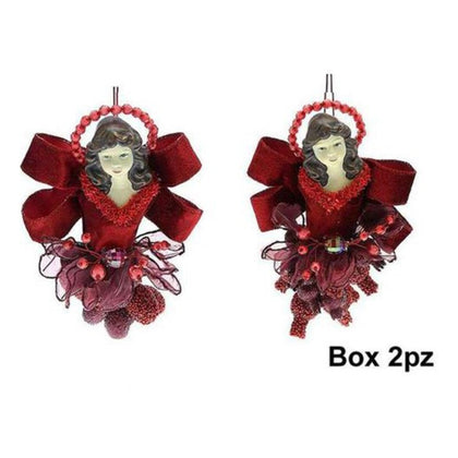 2 Angeli decorati h25 cm per albero di natale - colore rosso - addobbo decorazione natalizia
