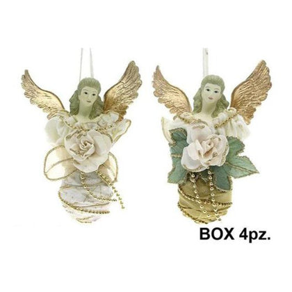 4 Angeli decorati per albero natale - colore crema/oro - addobbo decorazione natalizia