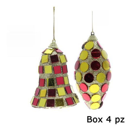 4 pendenti assortiti per albero natale 12 cm - colore oro/rosso - addobbo decorazione natalizia