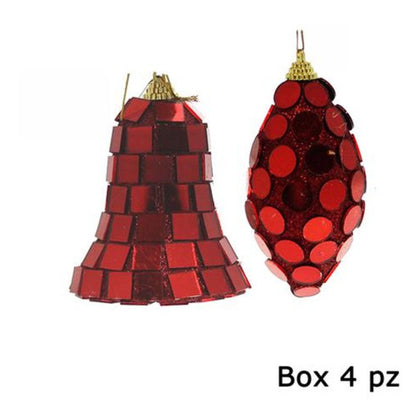 4 pendenti assortiti per albero natale 12 cm - colore rosso - addobbo decorazione natalizia