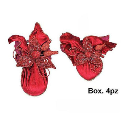 4 cuori/pendoli per albero natale 18 cm - colore rosso/arancio - addobbo decorazione natalizia