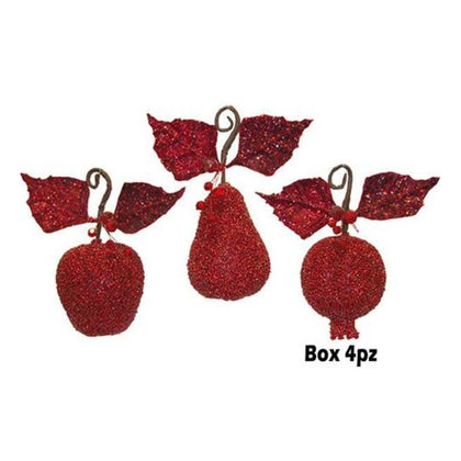 4 decorazioni natalizie assortite - colore rosso - addobbi natale