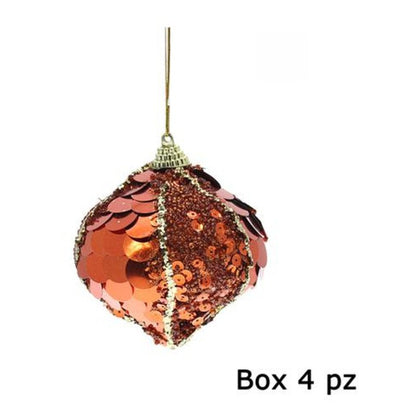 4 palle diamantate per albero natale 10 cm - colore rame - addobbo natalizio decorazione