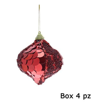 4 palle diamantate per albero natale 10 cm - colore rosso - addobbo natalizio decorazione