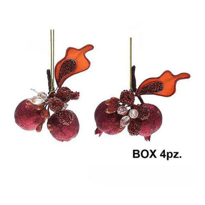 4 Decorazioni frutta natalizia 13 cm - colore rosso/arancio - addobbo natale