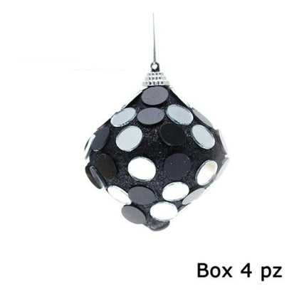 4 palle specchiate per albero natale Ø8 cm - colore nero/argento - decorazione addobbo natalizio