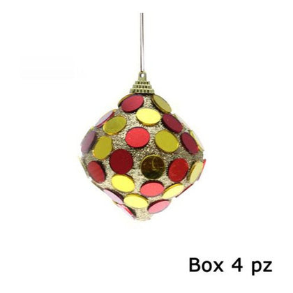 4 palle specchiate per albero natale Ø8 cm - colore oro/rosso - decorazione addobbo natalizio