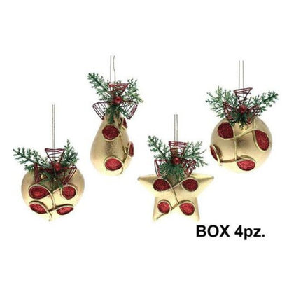 4 ornamenti palle albero natale - colore oro/rosso - decorazione addobbo natalizio