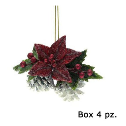 4 pigne pendenti decorate 13 cm - colore rosso/bianco - decorazione addobbo natale