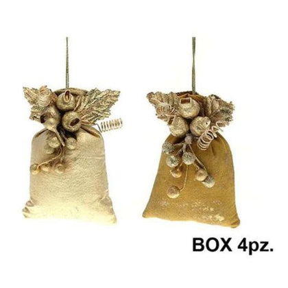 4 sacchetti decorati pendenti natalizi Ø10 cm - colore oro/bronzo - decorazione addobbo natale