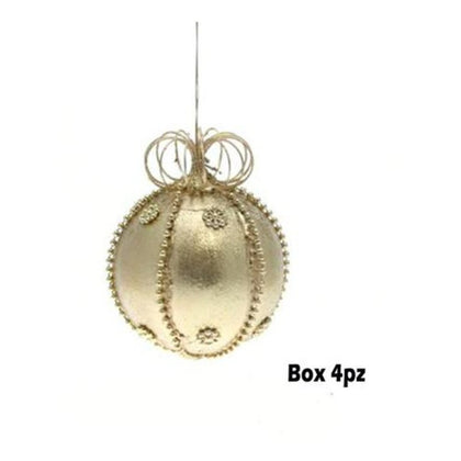 4 sfere decorate per albero natale Ø8 cm - colore oro/bronzo - decorazione addobbo natalizio