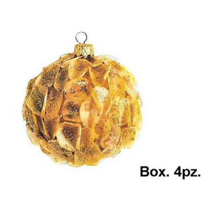 4 sfere con petali per albero natale Ø8 cm - colore oro - decorazione addobbo natalizio