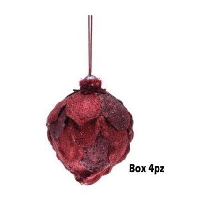 4 sfere con petali per albero natale Ø8 cm - colore rosso - decorazione addobbo natalizio