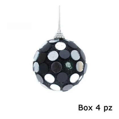 4 sfere a specchio per albero natale Ø8 cm - colore nero/argento - decorazione addobbo natalizio