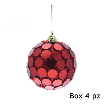 4 sfere a specchio per albero natale Ø8 cm - colore rosso - decorazione addobbo natalizio