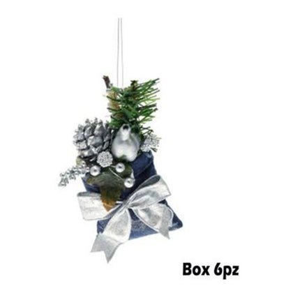 6 sacchetti decorati per albero natale - colore blu/argento - decorazione addobbo natalizio