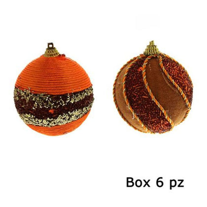 6 Sfere assortite albero natale Ø8 cm - colore arancio/marrone - decorazione addobbo natalizio