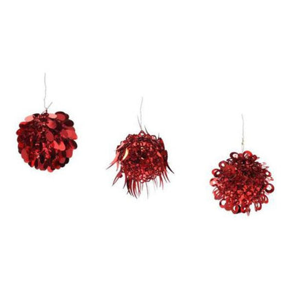 6 sfere decorate assortite per albero natale - colore rosso - decorazione addobbo natalizio