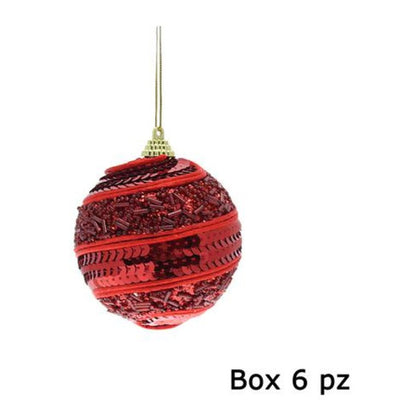 6 sfere spiralate per albero natale Ø8 cm - colore rosso - decorazione addobbo natalizio