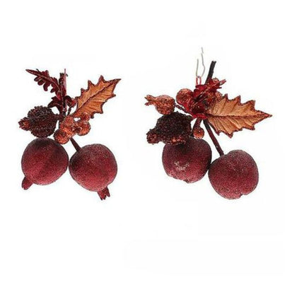 2 decorazioni addobbo frutta natalizia per albero natale - colore rosso/arancio