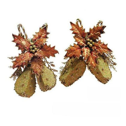 2 decorazioni addobbo frutta natalizia per albero natale - colore oro/arancio