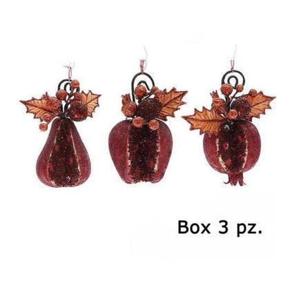 3 decorazioni addobbo frutta natalizia assotita per albero natale - colore rosso/arancio