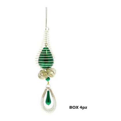 4 pendoli con fiocco e 3 sfere per albero natale - colore verde - decorazioni addobbi natalizi