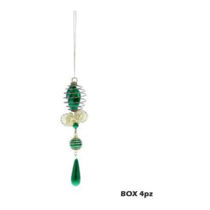 4 pendoli con fiocco e 4 sfere per albero natale - colore verde - decorazioni addobbi natalizi