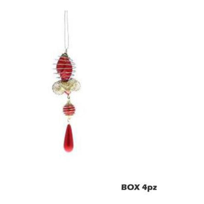 4 pendoli con fiocco e 4 sfere per albero natale - colore rosso - decorazioni addobbi natalizi