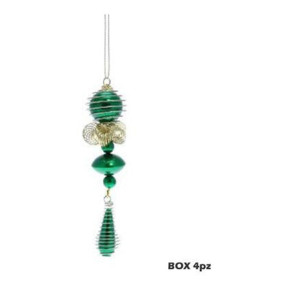 4 pendoli con fiocco e 5 sfere per albero natale - colore verde - decorazioni addobbi natalizi