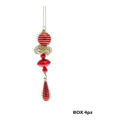 4 pendoli con fiocco e 5 sfere per albero natale - colore rosso - decorazioni addobbi natalizi