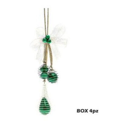 4 pendoli con fiocco e 7 sfere per albero natale - colore verde - decorazioni addobbi natalizi