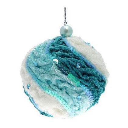 Sfera decorata in tessuto per albero di natale - colore blu/bianco - decorazione addobbo natalizio