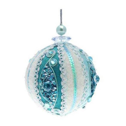 Sfera decorata in tessuto per albero di natale - colore blu/bianco - decorazione addobbo natalizio