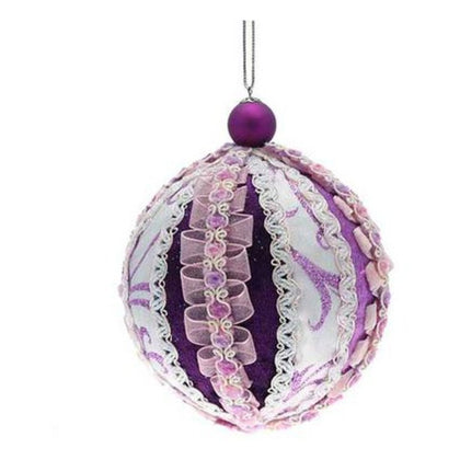 Sfera decorata per albero di natale - colore viola/bianco - decorazione addobbo natalizio