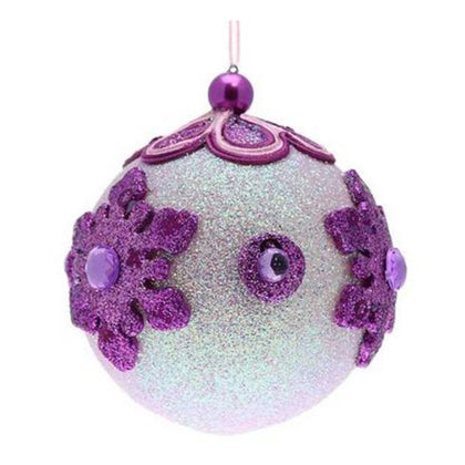 Sfera decorata con glitter per albero di natale - colore viola/argento - decorazione addobbo natalizio