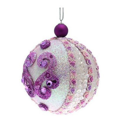 Sfera decorata con glitter per albero di natale - colore viola/argento - decorazione addobbo natalizio