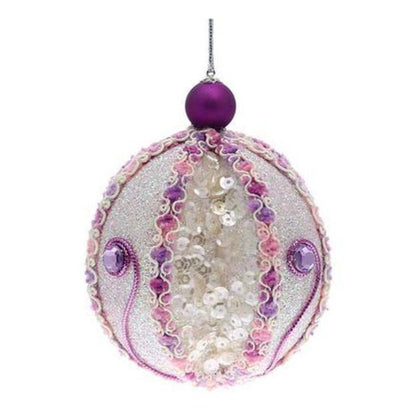 Sfera decorata con glitter per albero di natale - colore viola/argento - decorazione addobbo natalizio