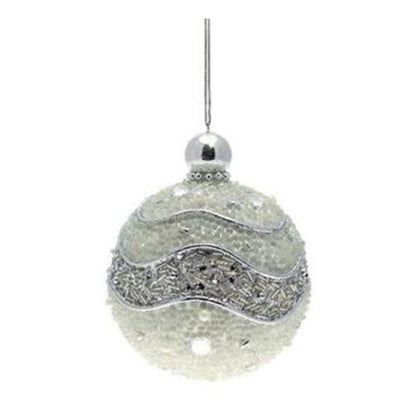 Sfera decorata per albero di natale - colore argento - decorazione addobbo natalizio