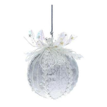 Sfera decorata con nastro per albero di natale - colore bianco - decorazione addobbo natalizio