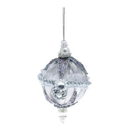 Sfera decorata con organza per albero di natale - colore bianco/argento - decorazione addobbo natalizio