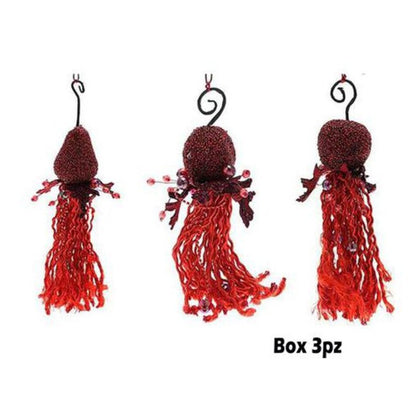 3 pendenti frutta decorata per albero di natale 25 cm - colore rosso - decorazioni addobbi natalizi