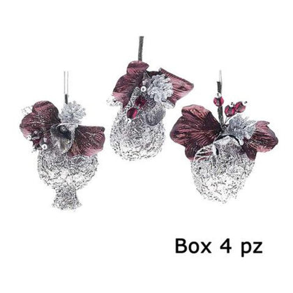 4 sfere frutta decorata per albero natale h15 cm - argento/viola - decorazioni addobbi natalizi